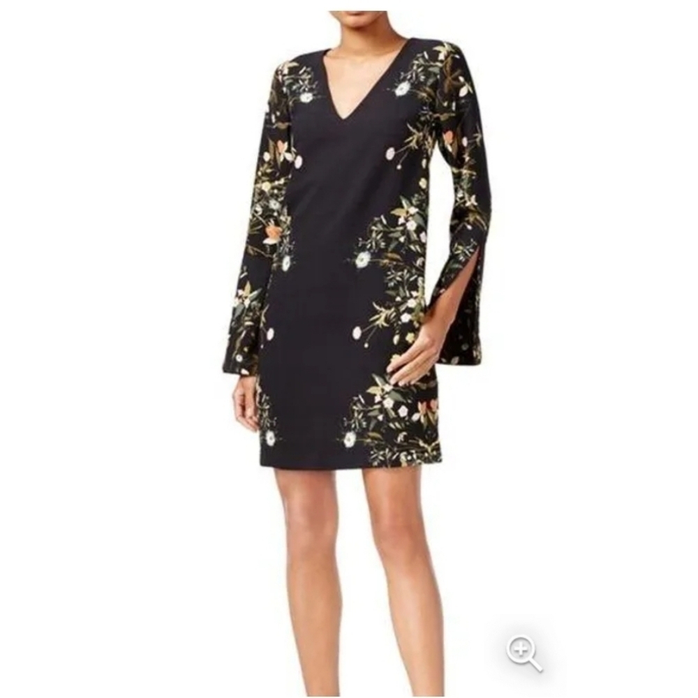 RACHEL Rachael Roy Floral Print Shift Long Sleeve Mid-Length Dress Sz 14